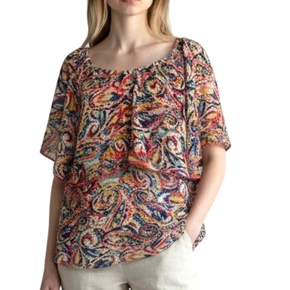 Atina Cristina Sheer Flounce Top Womens Medium/Large Multicolor Paisley Colorful